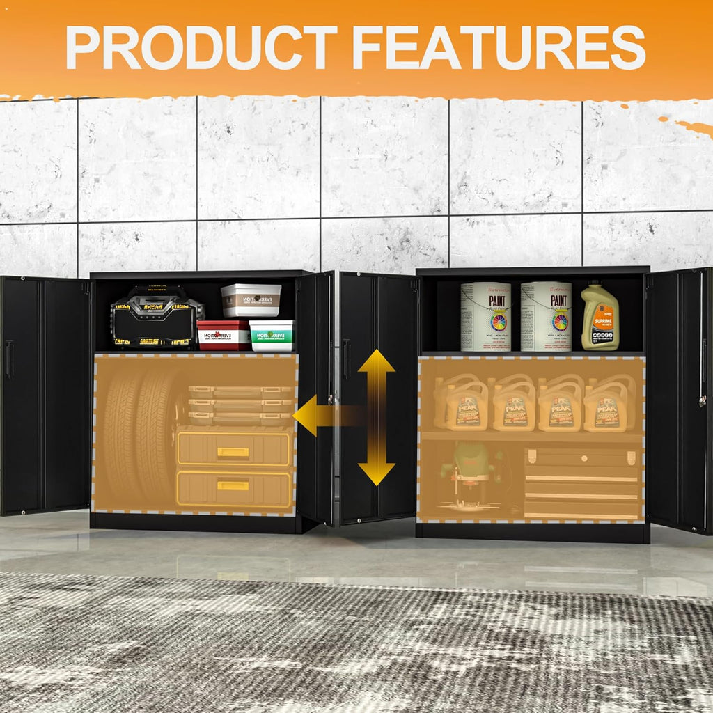 BESFUR Metal Storage Cabinet 36" H, Black Steel Locking Cabinet with 2 Lockable Doors and 2 Adjustable Shelves for Home Office, Garage, School, Apartment, Warehouse