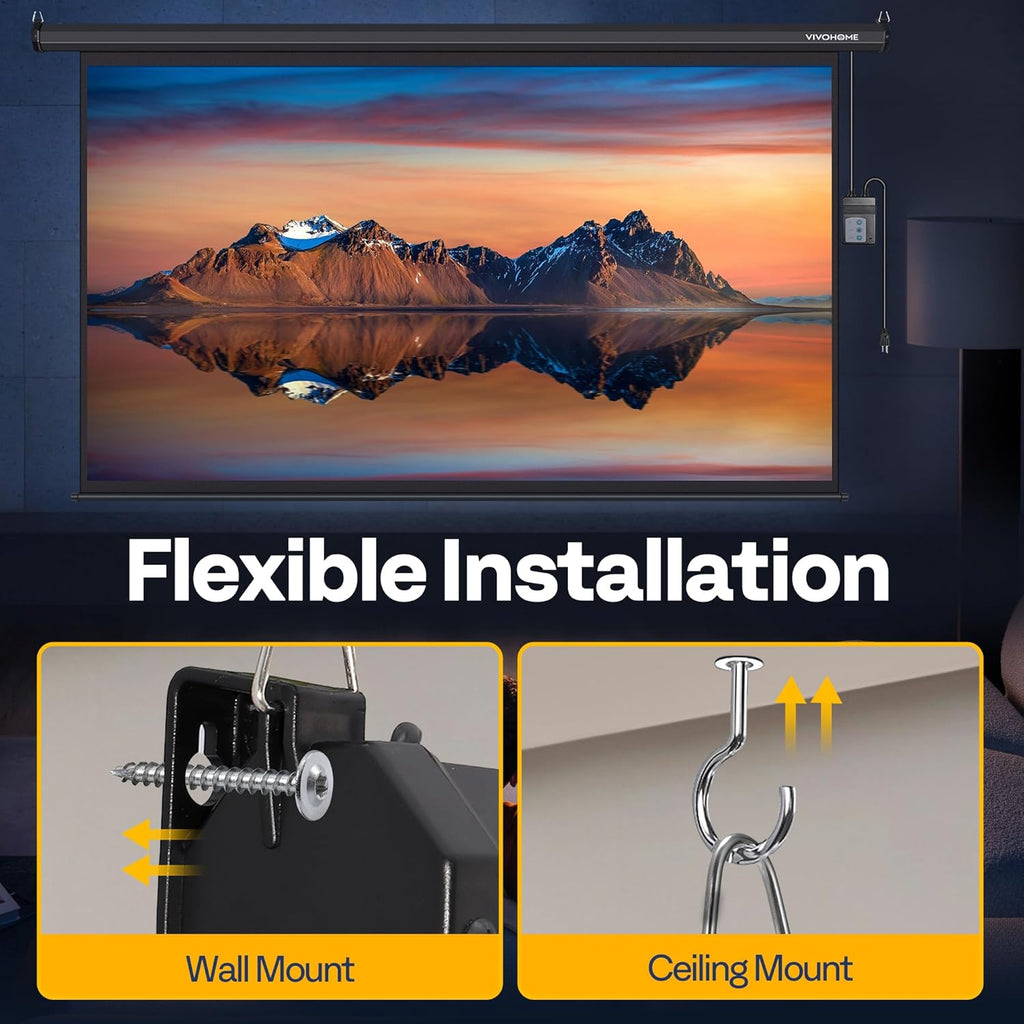 VIVOHOME Motorized Projector Screen with Remote, 16:9 100 Inch Auto Electric Projection Screen, HD 4K Movie Screen for Home Theater, Cinema, Office (87 x 49 Black)