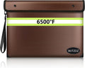6500°F Fireproof Document Bag,Upgraded Fireproof Money Bag with Waterproof Zipper,10 Layers Heat Insulated Materials/Reflective Strip with Handle for Important Documents（Not Fit A4 Files）
