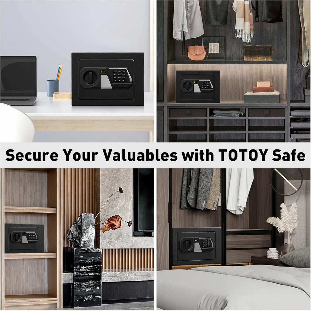TOTOY Small Personal Safe Box 0.5 Cu Ft- Electronic Digital Security Safe Steel Construction Hidden with Key Lock, Wall or Cabinet Safety Box for Home Office Hotel Business Jewelry Gun Cash Money