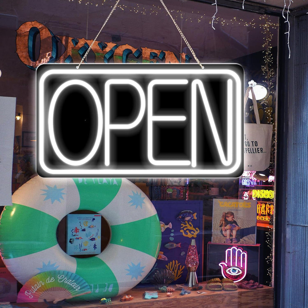 16.5" X 9" Led Neon Open Signs for Business Ultra Bright Plug In Electric Light Up Open Signs with ON/OFF Switch and 12V/2A AC Adapter for Storefront Window Bar Salon Coffee Stores (White)