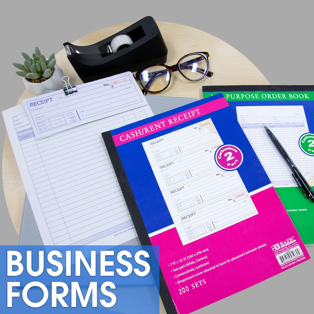 BAZIC All Purpose Order Book, 50 Sets 8 3/8" x 10 11/16" 2-Part Carbonless, White & Bound Wraparound Cover (50 Sets/Pk), 4-Packs