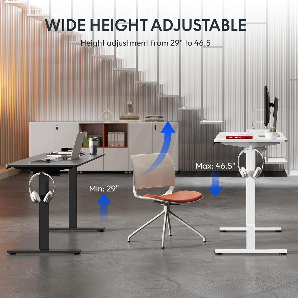 FLEXISPOT Standing Desk Electric Height Adjustable Desk with 63 x 24 Inches Splice Board, Ergonomic Memory Controller, Black Top + Black Frame