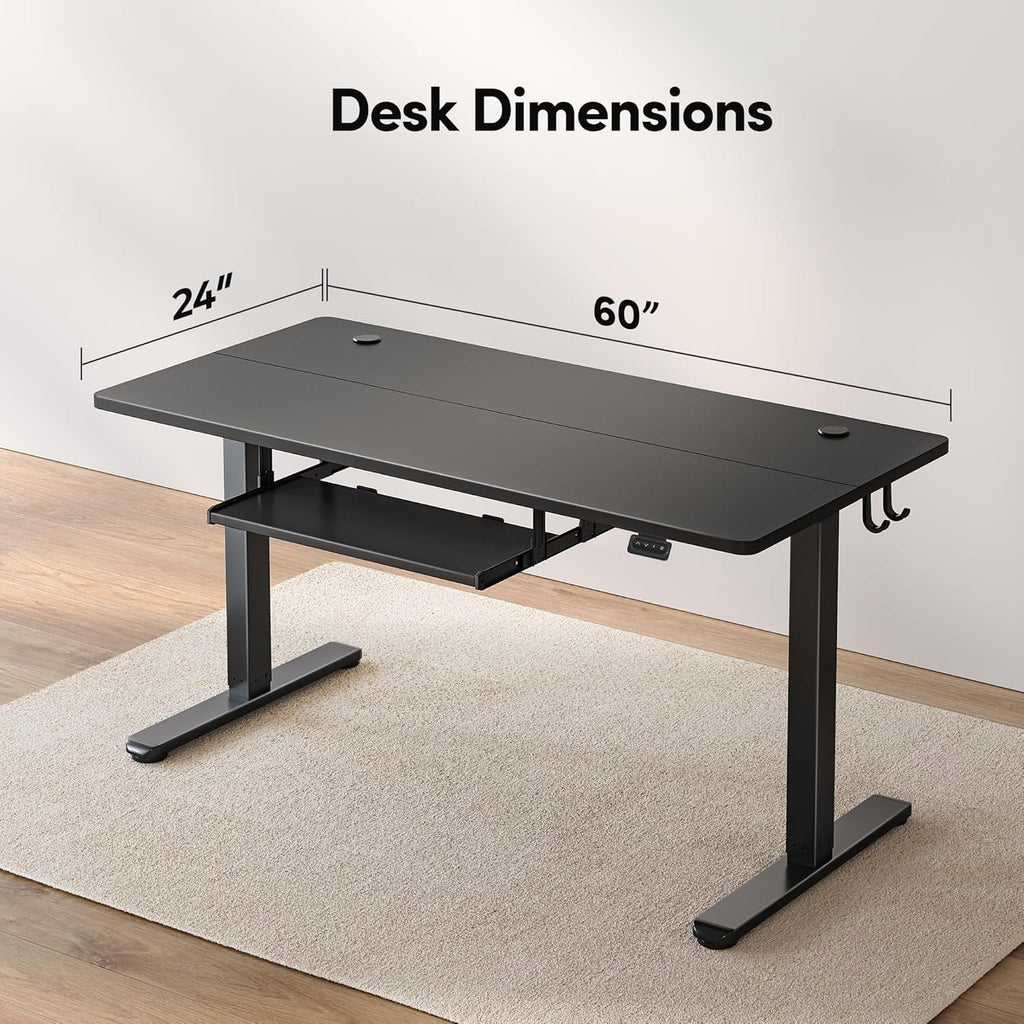 FEZIBO Standing Desk with Keyboard Tray, 60 x 24 Inch Adjustable Height Sit Stand Desk with Memory Presets for Home Office, Ergonomic Computer Workstation, Black
