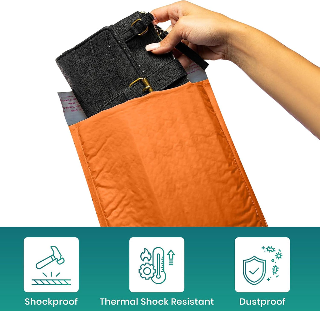 Levex - #000 4" x 8" [5 Pack] Orange Poly Bubble Mailers, Padded Envelope Mailers, Packing Envelope & Mailing Bags for Shipping