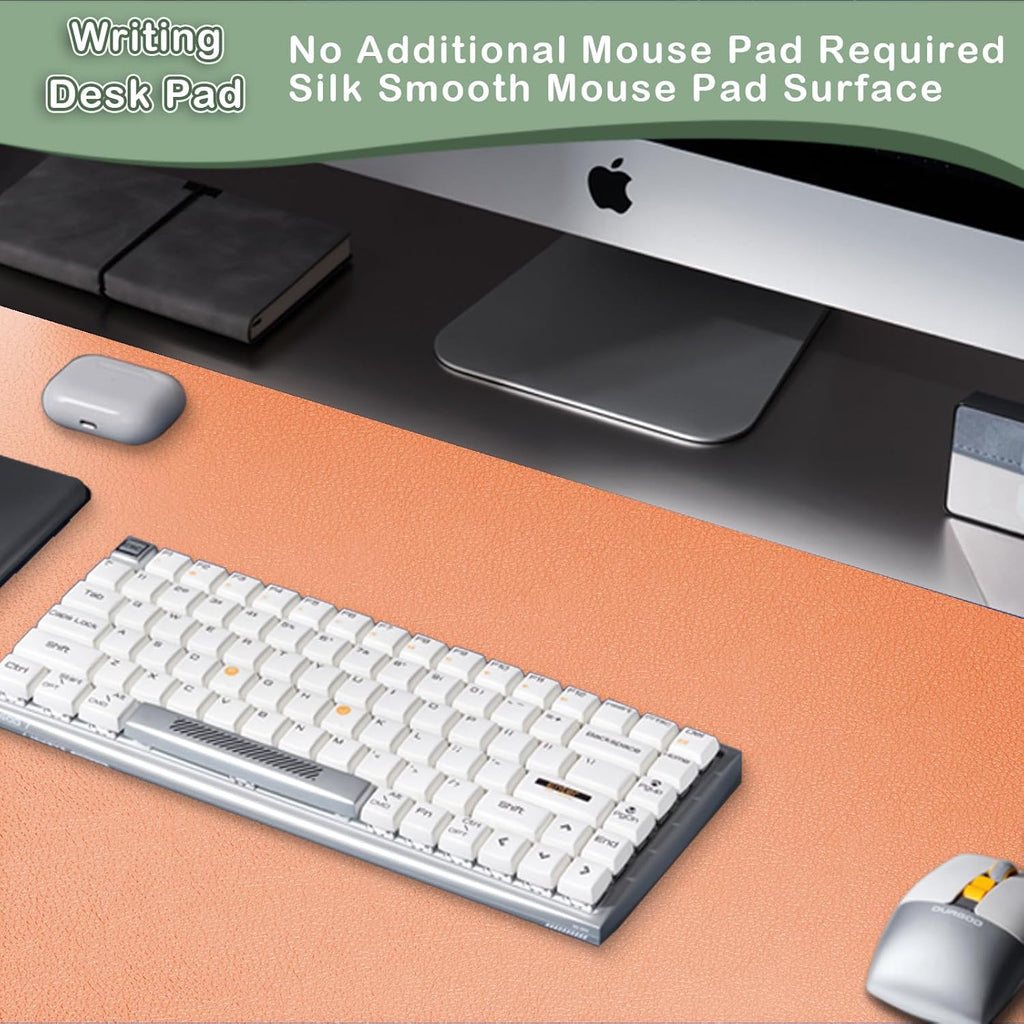 Boutilon Leather Desk Pad Protector,Non-Slip Mouse Pad,Laptop Desk Pad,Office Mouse Mat,Waterproof Leather Desk Blotter,Desk Writing Pad for Office and Home (M-Orange,30"x14")