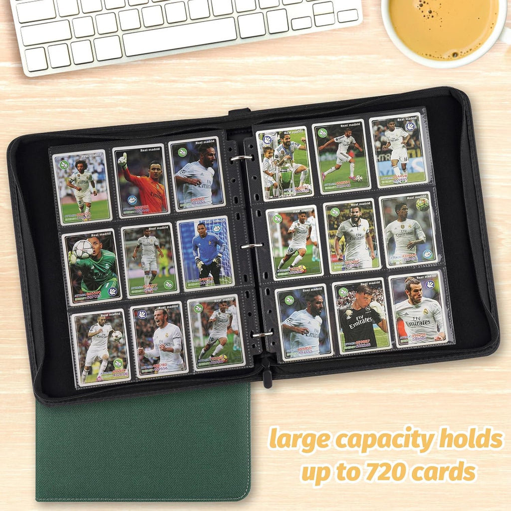 9 Pocket Card Binder, Premium Zip Trading Card Binder, 720 Double Sided Pocket PU Card Collection Binder, Collector Card Album, Card Folder for MTG, TCG, Sports Cards, Game Cards (Dark Green 1)