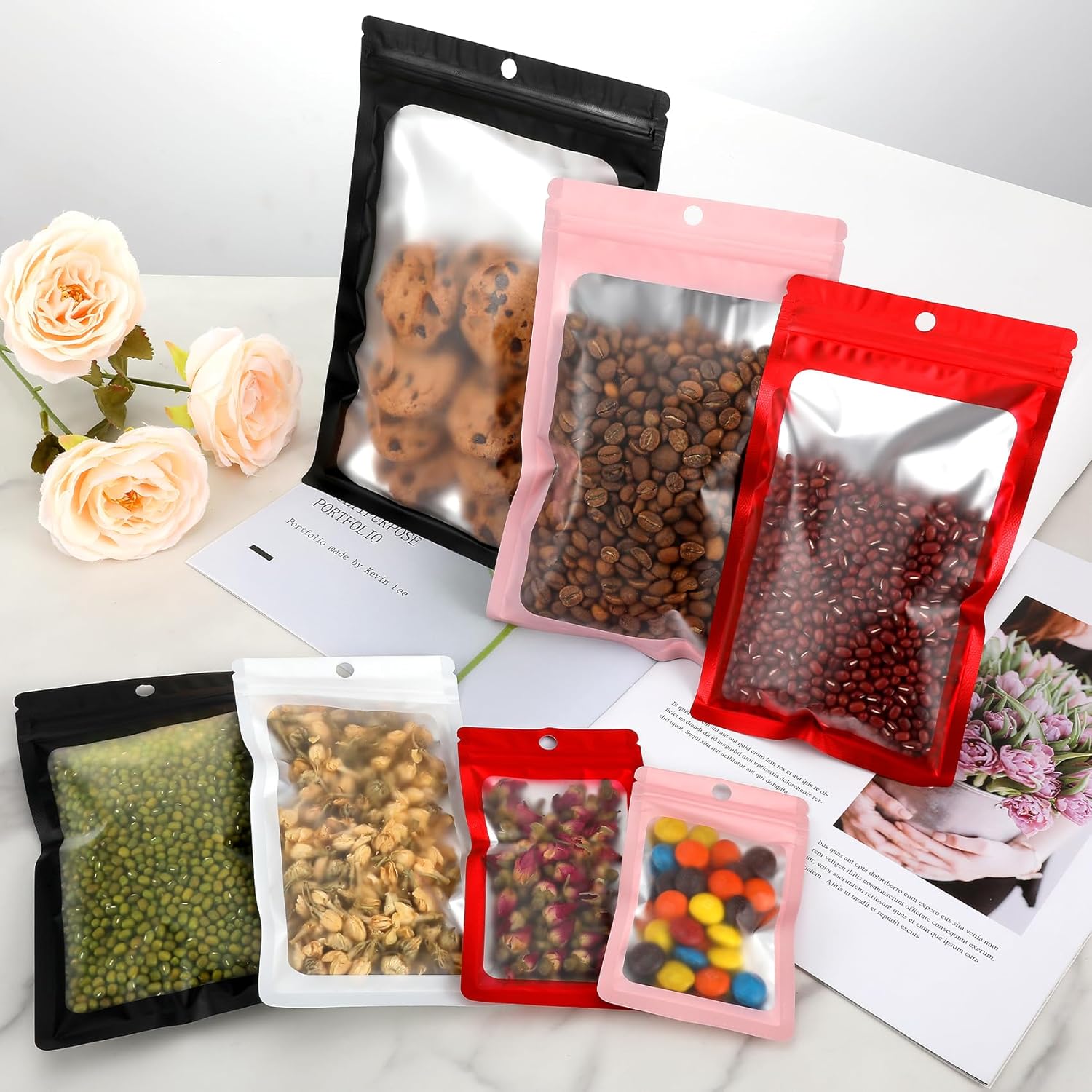 100 Pack Smell Proof Mylar Bags, Resealable Holographic Packaging Bags with Matte Window for Party Favors, Wax Melts, Jewelry, Food Storage, Small Business Packaging Supplies(3x5.3In)