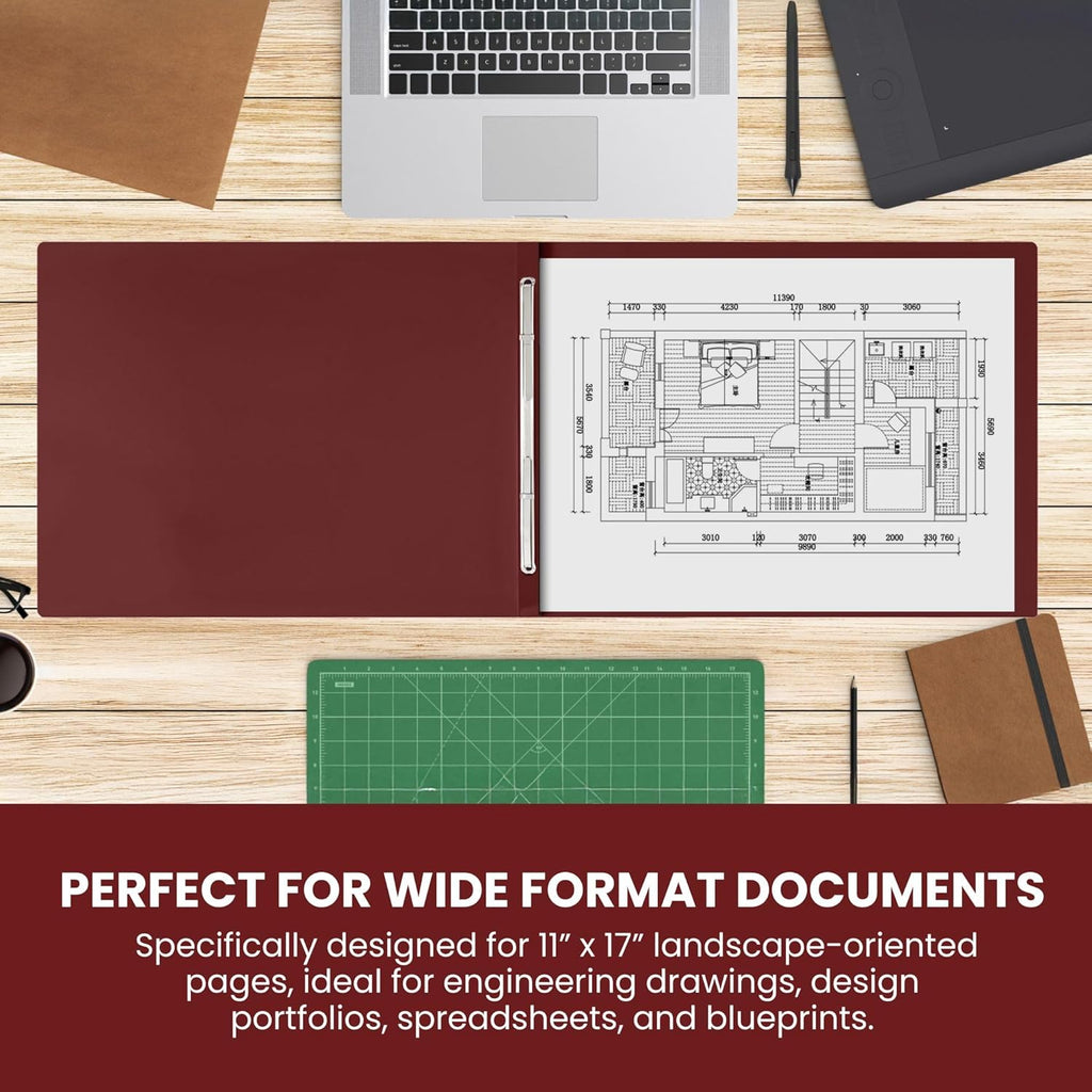 Performore 10 Pack of 11x17 Inch Landscape Pressboard Presentation Binder Folder, Red Fiberboard Report Cover with Metal Prong Paper Fastener for Document Storage, Proposals, Transcripts