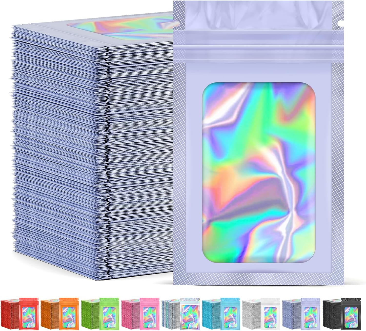 300 Pcs Mylar Bags, Smell Proof Bags Foil Pouch, Holographic Resealable Bags for Small Business, Candy Sample Jewelry Bag Sealable Packaging for Party Favor Food Storage (4x6in-Purple)
