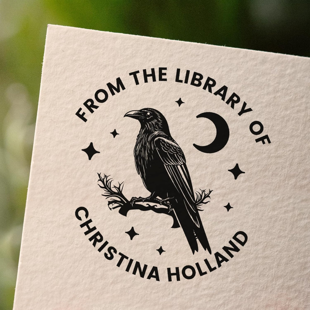 from The Library of Embossers & Stamps for Fantasy Book Readers | Custom Embosser | Custom Stamp | Ex Libris | Elevate Your Fantasy Collection of Stories and Novels (Design 14, Wood Hand Stamp)
