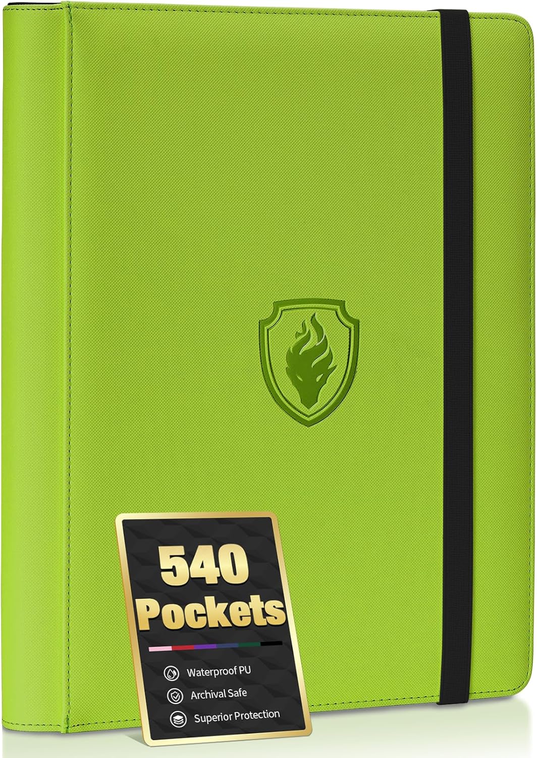 Premium 9 Pocket Card Binder for 540 Cards, Fabmaker PU Cover Trading Card Binder, Sturdy Card Collection Album, Sleek Card Holder Folders for YuGiOh, MTG, TCG, Game Cards & Sports Cards, Green