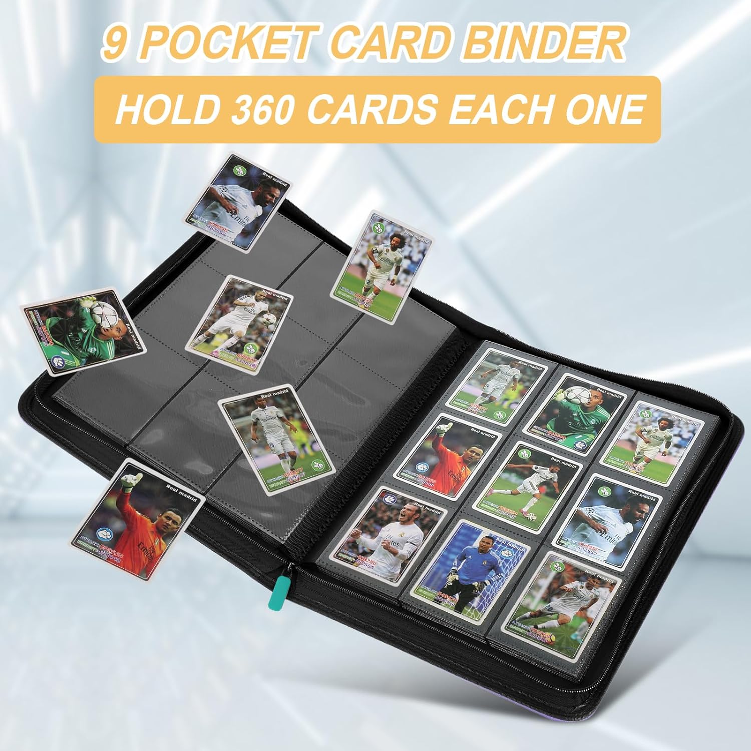 Trading Card Binder 9 Pocket, GERMUN PU Cover Card Binder for 360 Cards, Premium Trading Card Holder Folders, Double Sided Pocket Card Album for MTG, TCG (LAKEBLUE)