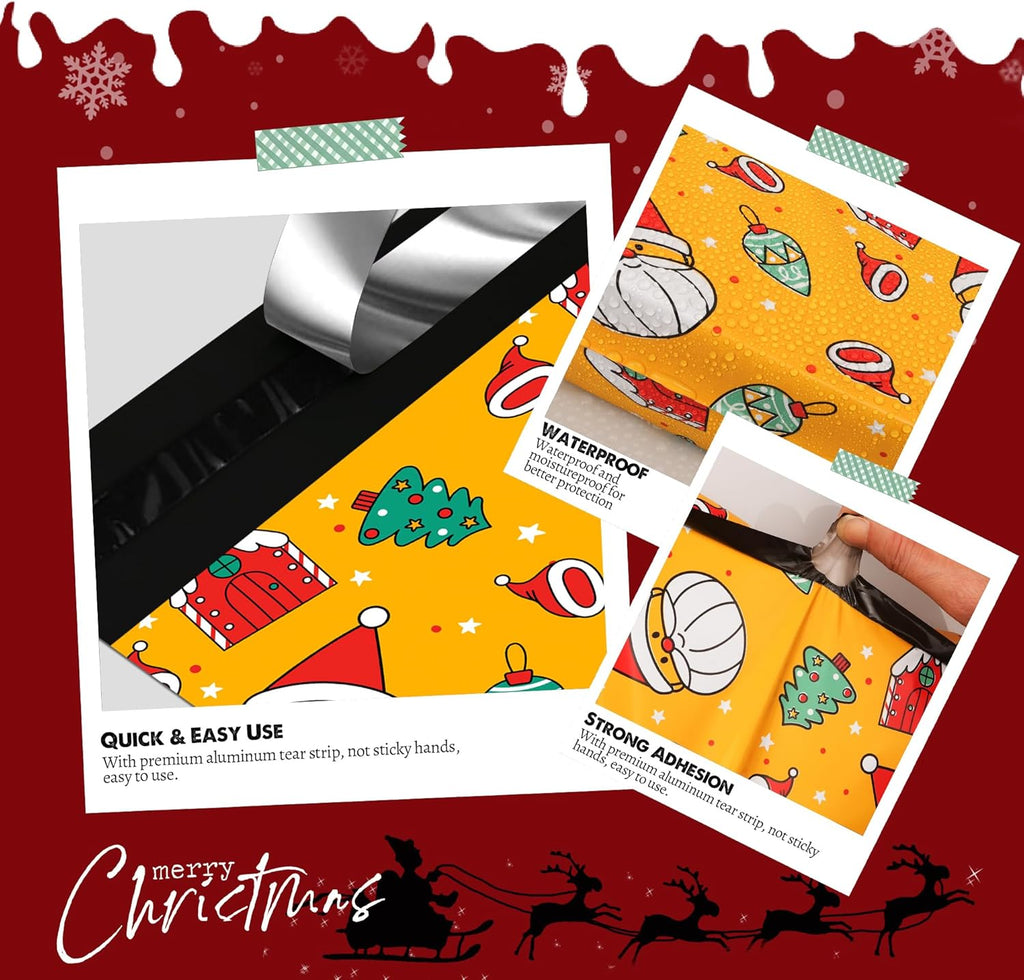 Christmas Poly Mailer 6x9 Inch 100 Pcs, Waterproof Shipping Bags for Clothing, Tear-Resistant Mailier Bags, Strong Mailing Bags with Self-Seal - Santa claus Printed