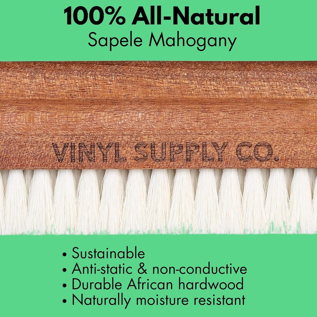 Vinyl Record Goat Hair Brush by Vinyl Supply Co. - 100% All-Natural Wood Vinyl Care Kit - Goat Hair Vinyl Record Brush, Velvet Brush Pad, & Stylus Brush Cleaner (Goat Hair Brush)