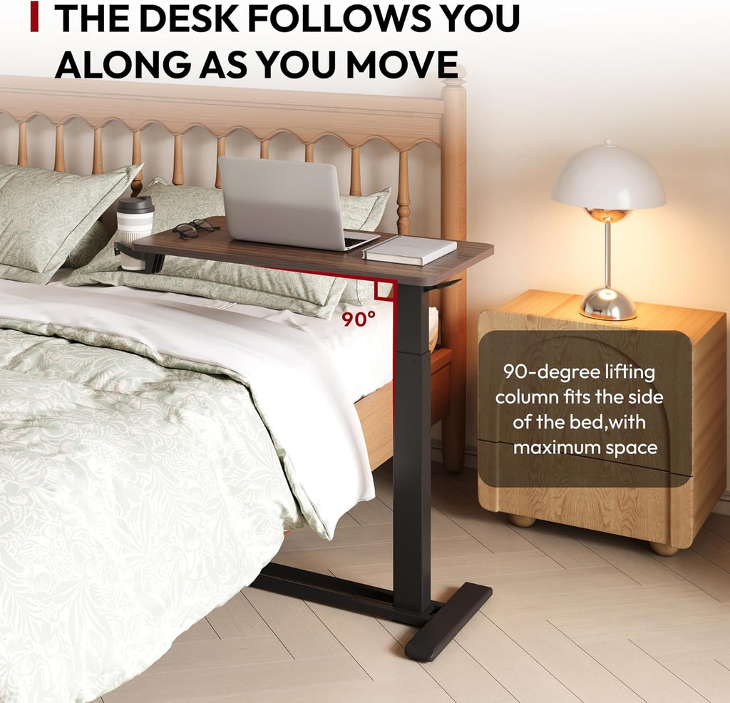 SANODESK Mobile Standing Desk with Hidden Wheels,Pneumatic Laptop Desk Rolling Computer Cart Movable Height Adjustable Small Sit Stand Desk for Home Office(31.5" W x 17.7" D,Black Walnut)