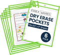 Essex Wares - 6 Pack, Lime Green, Water-Resistant Dry Erase Pocket Document Protectors, 10" Wide x 13.5" Tall - Dry Erase Clear Plastic Sleeves - Reusable & Easy Erase Plastic Invoice Holders