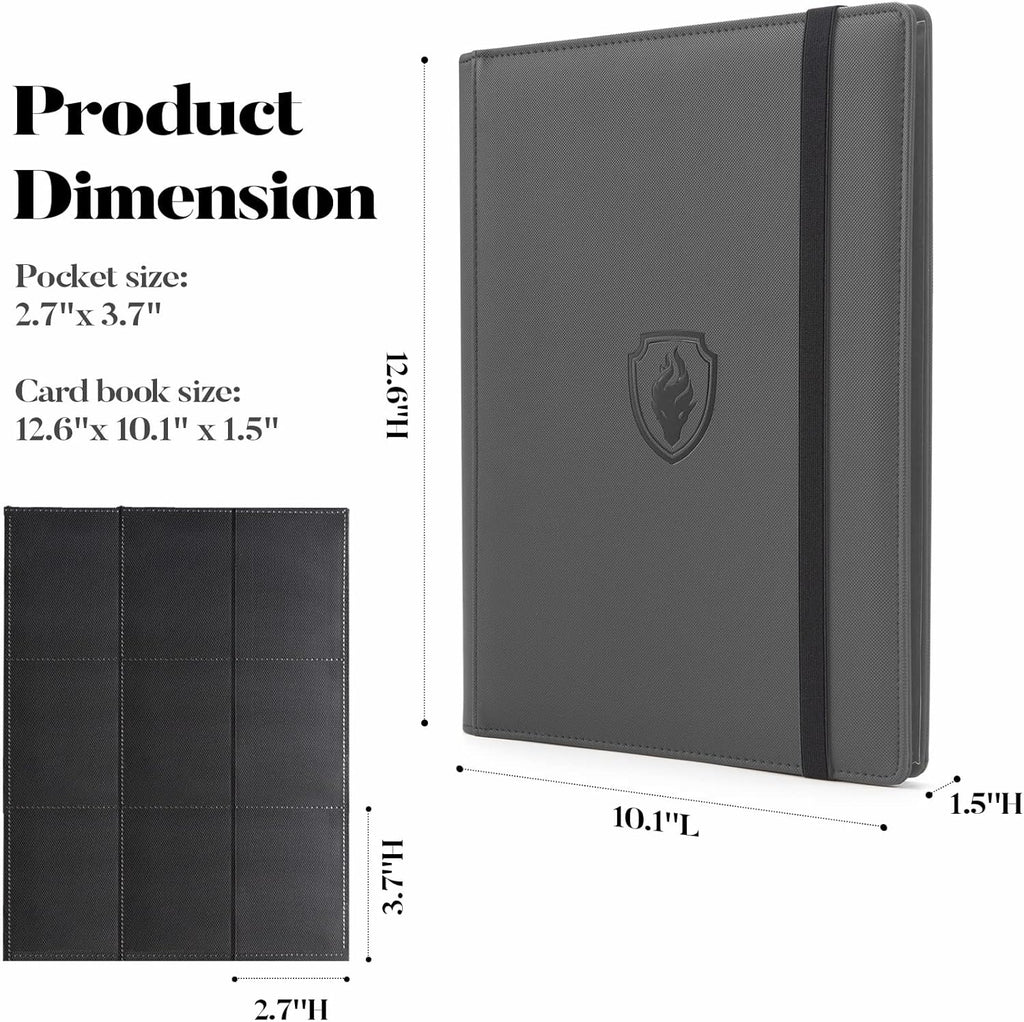 Trading Card Binder 9 Pocket, Fabmaker PU Cover Card Collection Binder for 360 Cards, Premium Card Book, Sturdy Card Holder Folders, Card Album for YuGiOh, MTG, TCG, Game Cards & Sports Cards, Grey