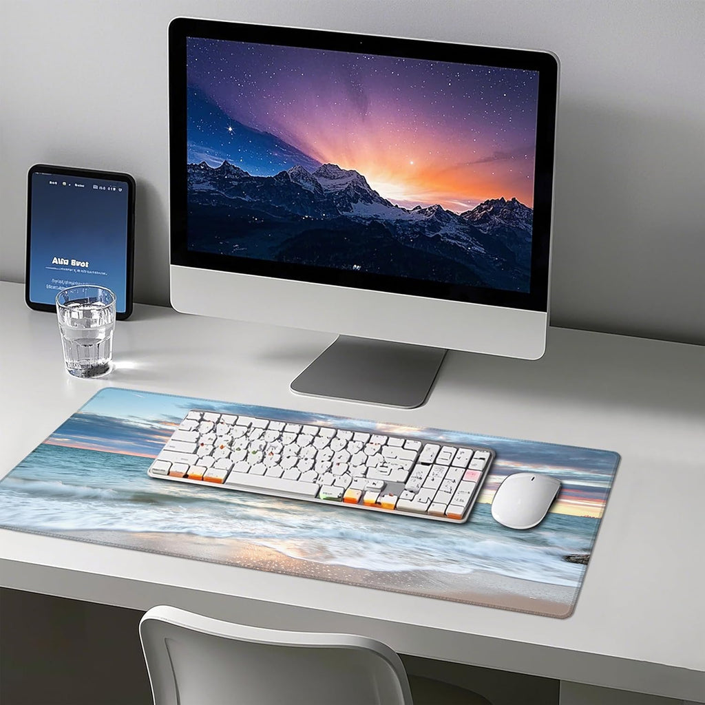 Mouse Pad with Sea View – Sunrise Scenery Desk Pad – Portable Computer Mousepad – Gaming, Office, Waterproof, Non-Slip, Stitched Edges 31.5 x 11.8inches x 3mm