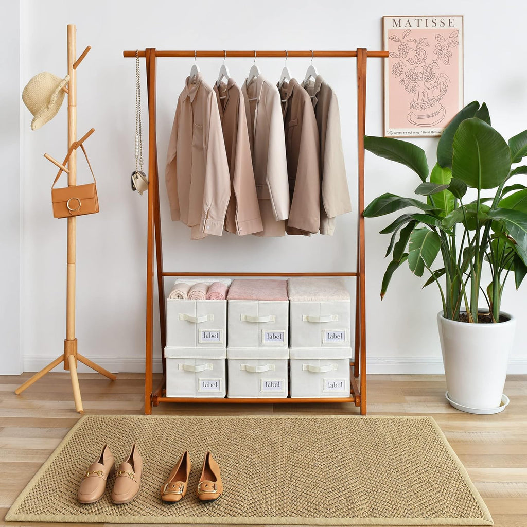 GRANNY SAYS Storage Baskets for Organizing, Linen Closet Shelf Organizers and Storage Containers with Label Holder, Large Storage Bins with Lids for Bedroom, Ivory, 3-Pack