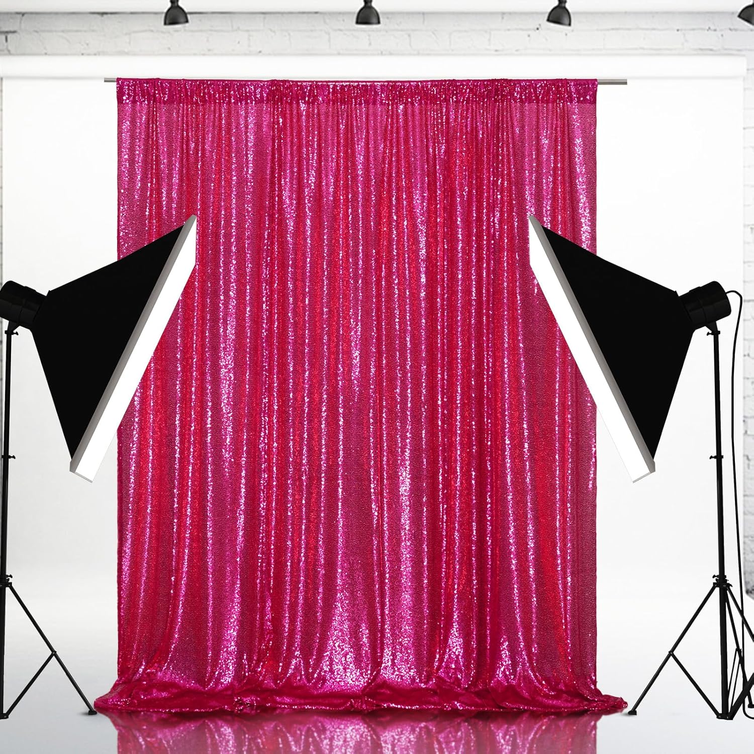 Eternal Beauty Hot Pink Sequin Backdrop, 8x8 Ft Glitter Background Curtains for Shimmer Photography Party Wedding Birthday Back Drop Decor