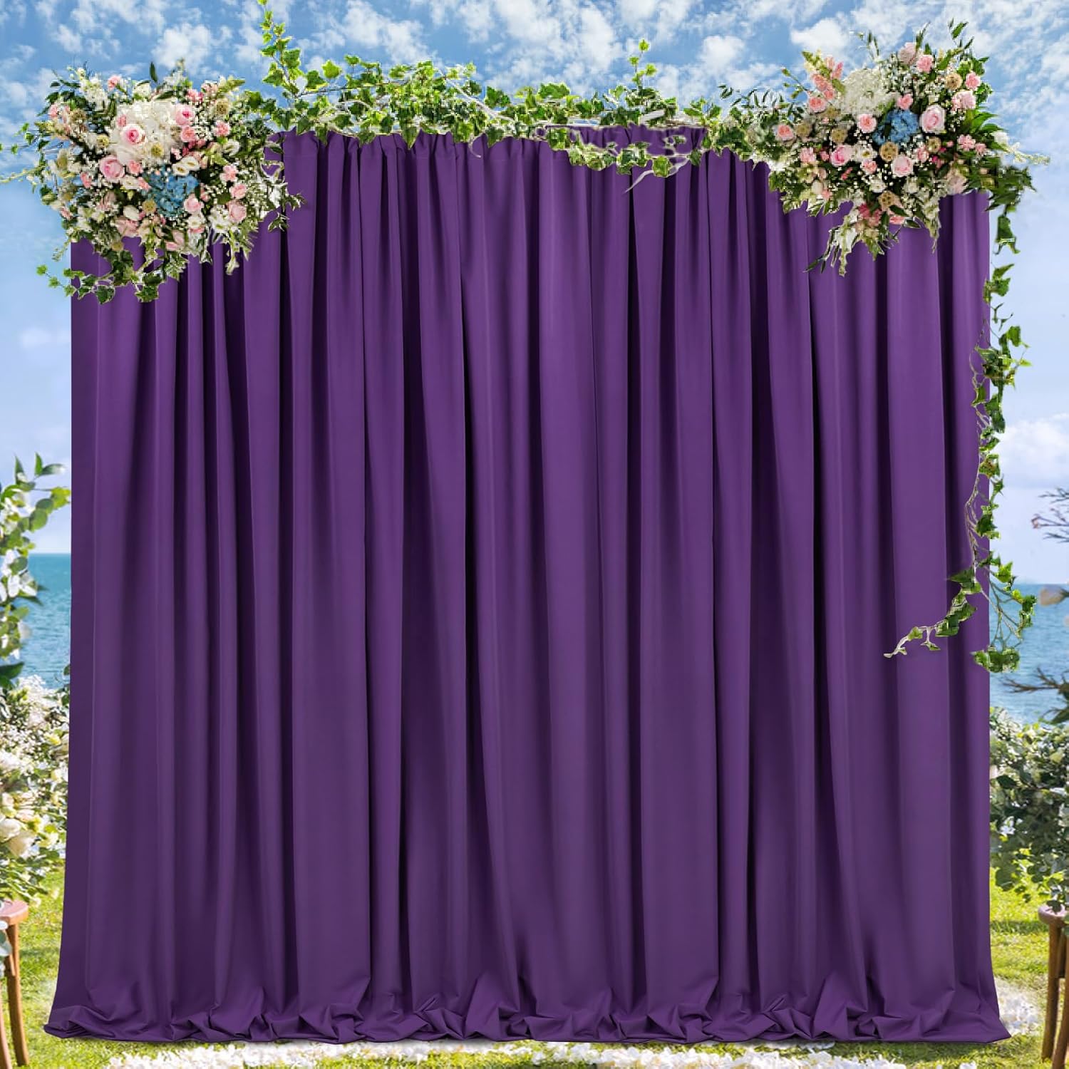 Purple Backdrop Curtains 2 Panels 5ft x 10ft Polyester Backdrop Drapes for Wedding Mermaid Party Halloween Photography Decorations
