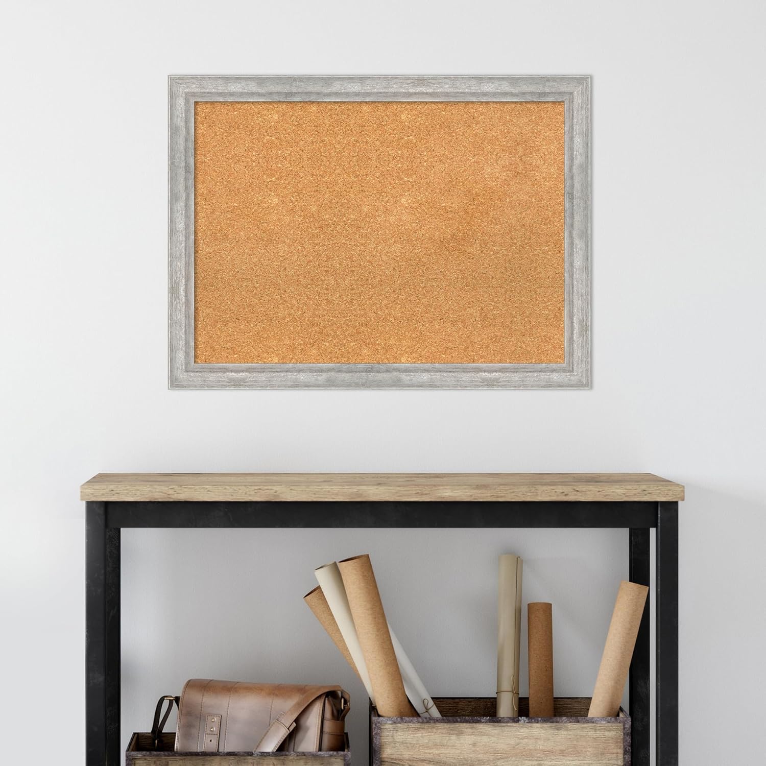 Amanti Art Natural Cork Board for Wall, 23x31 Vision Board with Silver Wood Frame, Medium Corkboard Office Decor for Home Organization, Modern Contemporary Corkboard Pinboard to display items for home