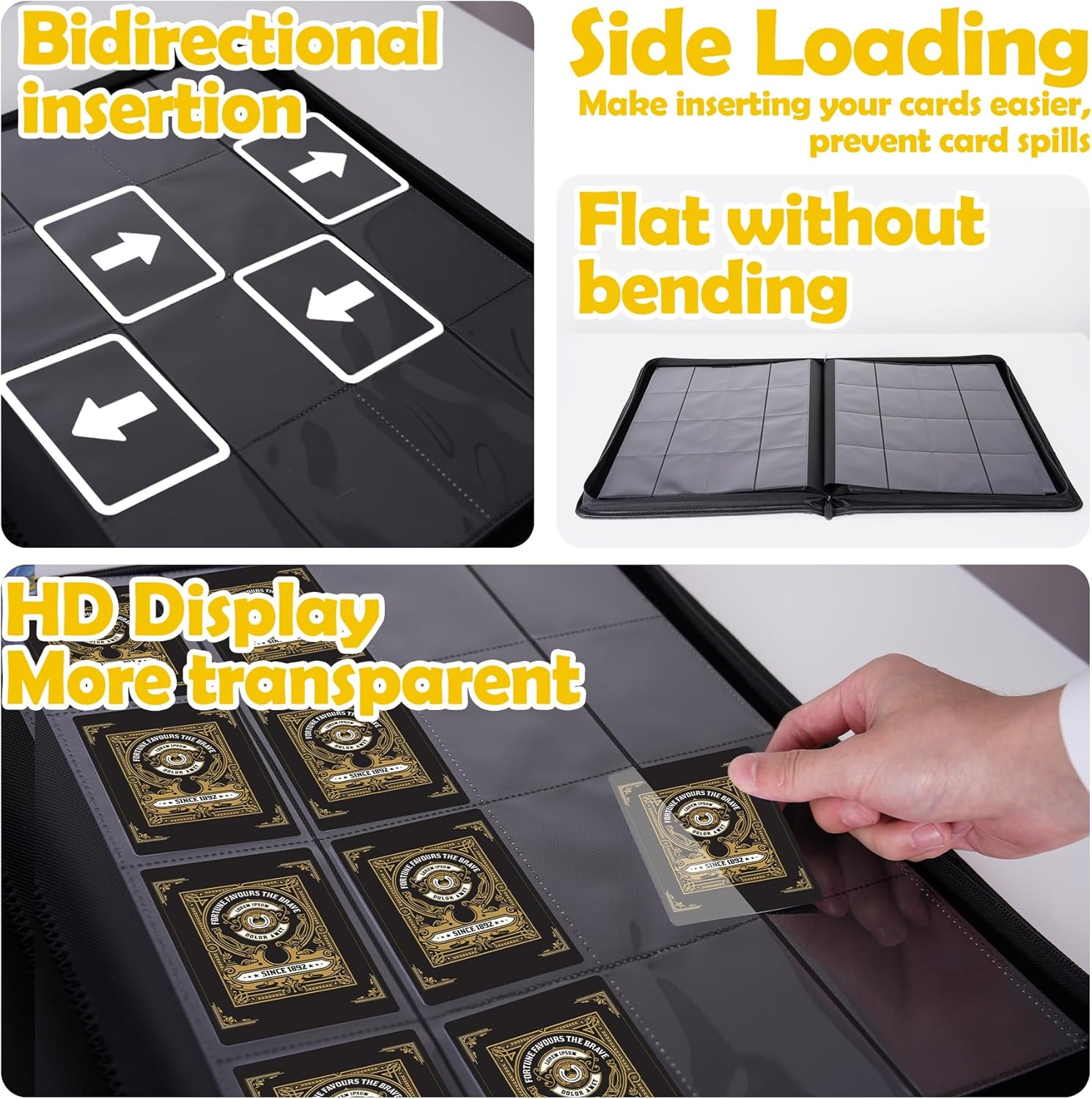 1000+ Pockets Trading Card Binder, 16 Pockets Trading Card Binder Ringless Side Loading Trading Card Album Folder for TCG,MTG,Sports Cards(Yellow)