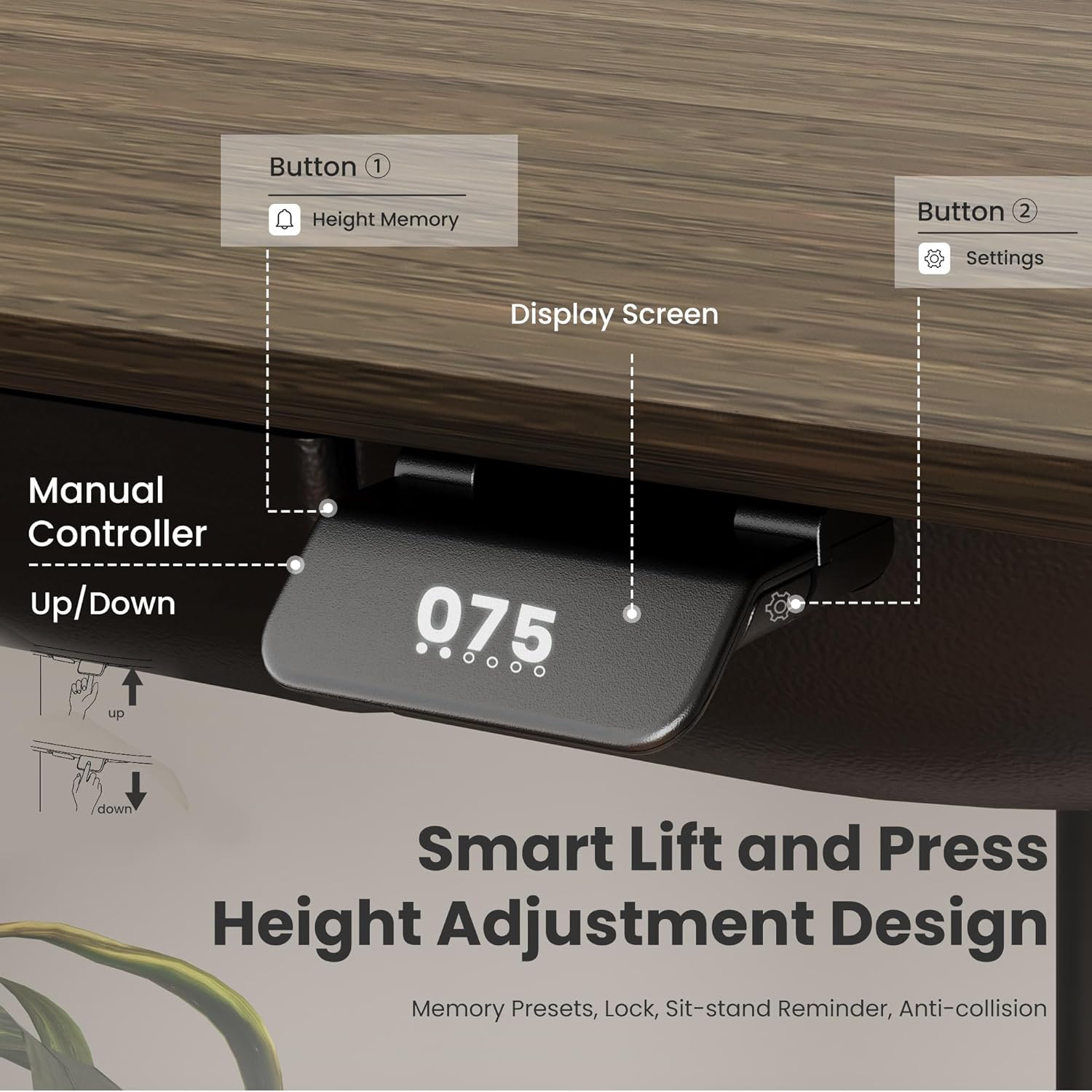 COLAMY Electric Adjustable Standing Desk – 48 x 28 Inch Sit Stand Desk with Drawer & Cable Management, Dual Motor Lift System, Ergonomic Footrest, Home Office Table (Veneer Desktop, Walnut + Black)