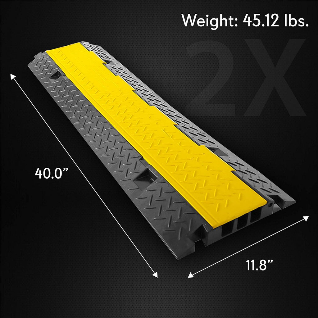 Pyle Ramp-3 Channel Rubber Floor Cord Concealer-Heavy Duty Cable Protector Wire/Hose/Pipe Hider Driveway Protective Covering Armor PCBLCO105X2 (Pair), One Size, Black and Yellow