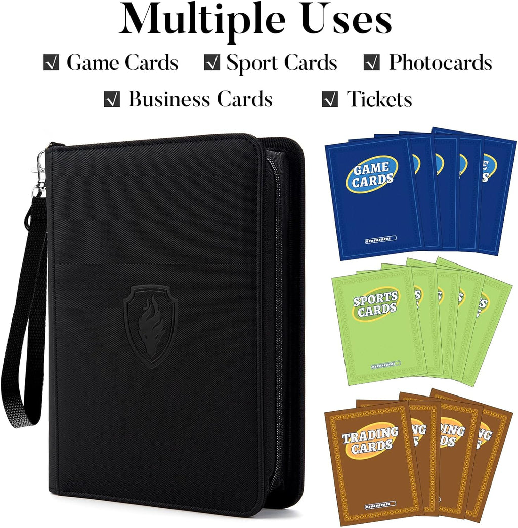 Premium 4 Pocket Zip Card Binder, Trading Card Binder for 320 Cards, Portable PU Card Collection Binder, Collector Card Album Folder for MTG, TCG, Sports Cards, Game Cards (Black)