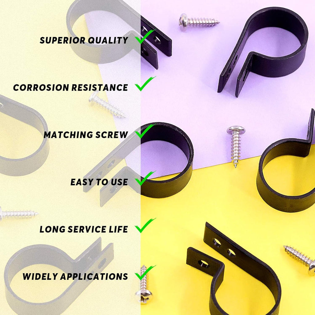 Swpeet 60 Pack Black 1 Inch Nylon Plastic R-Type Cable Clips Clamp Kit, Nylon Screw Mounting Cord Fastener Clips with 60 Pack Screws for Wire Management