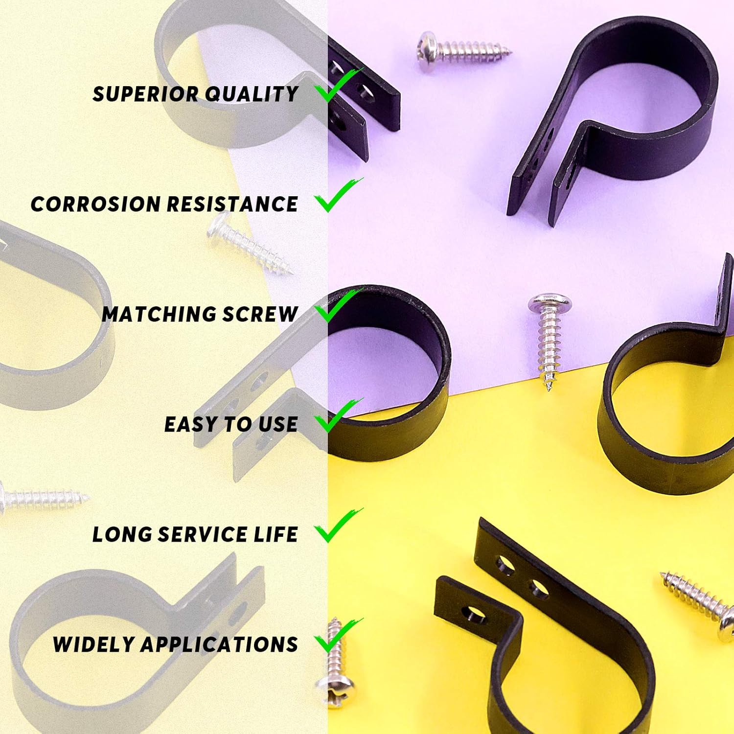 Swpeet 60 Pack Black 1 Inch Nylon Plastic R-Type Cable Clips Clamp Kit, Nylon Screw Mounting Cord Fastener Clips with 60 Pack Screws for Wire Management
