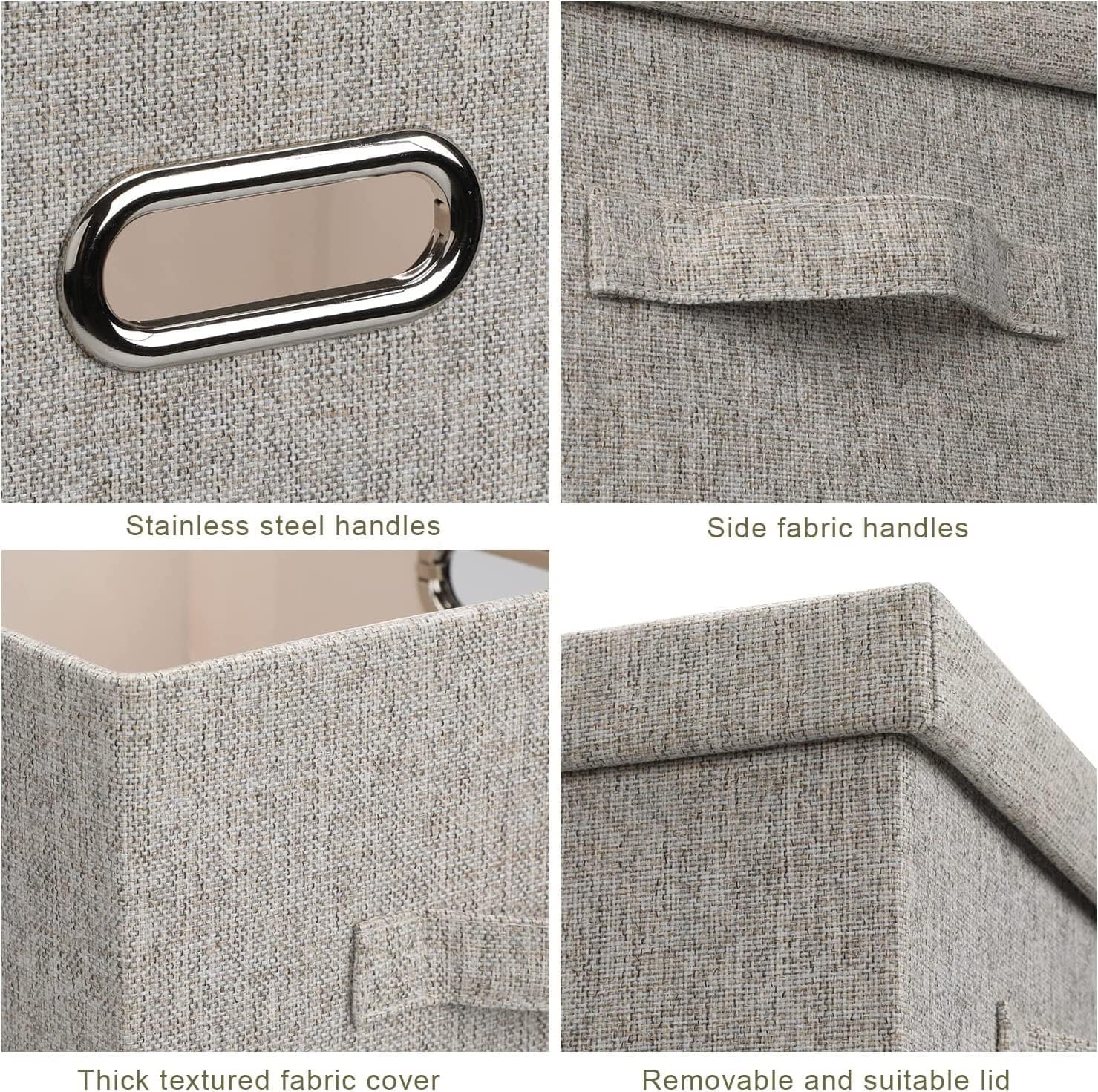 Medium 15" 21 Quart Collapsible Stackable Storage Bins with Lids, 5 Packs Beige Foldable Fabric Closet Boxes Heavy-duty Lidded Linen Cube Baskets Container Organizers and Storage
