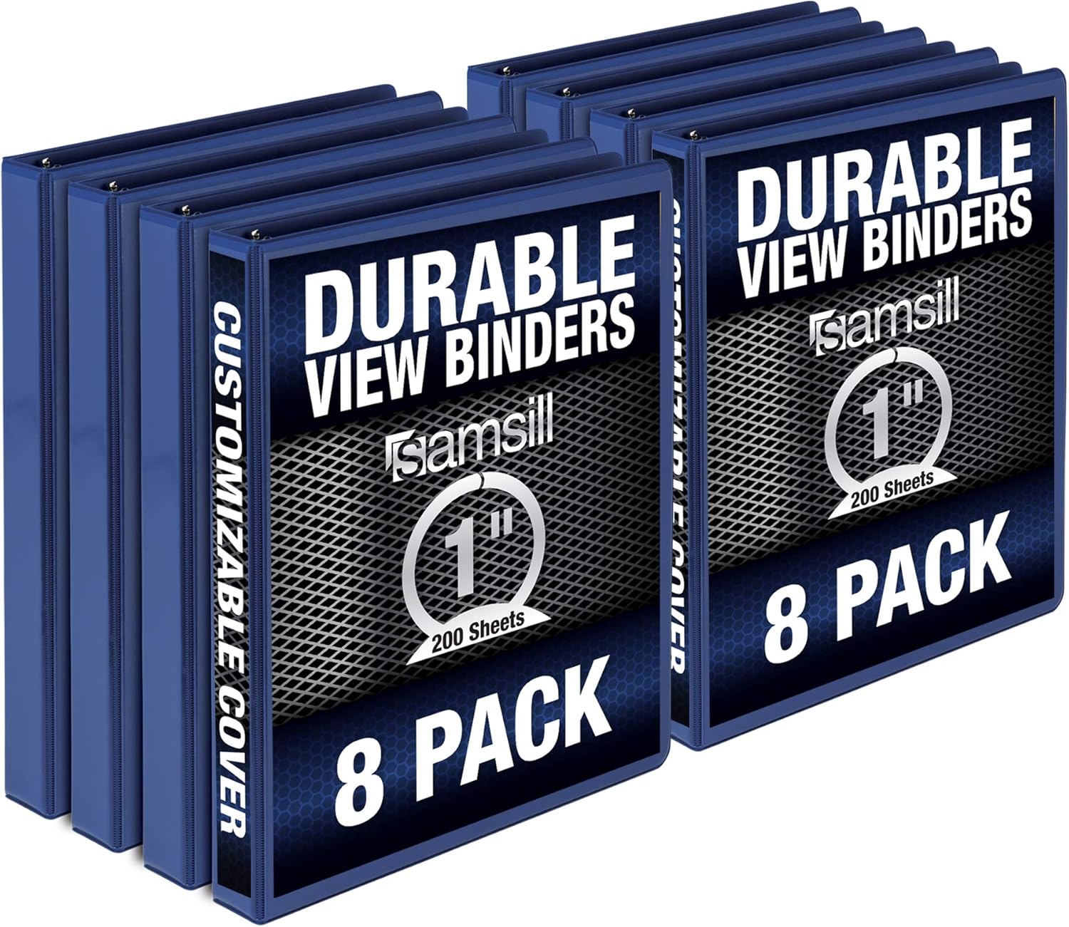 Samsill Durable 1 Inch Binder, Made in The USA, Round Ring Customizable Clear View Binder, Blue, 8 Pack (MP88432)