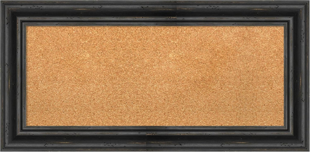 Amanti Art Natural Cork Board for Wall, 17x35 Vision Board with Black Wood Frame, Medium Corkboard Office Decor for Home Organization, Country Rustic Corkboard Pinboard to Display Items for Home