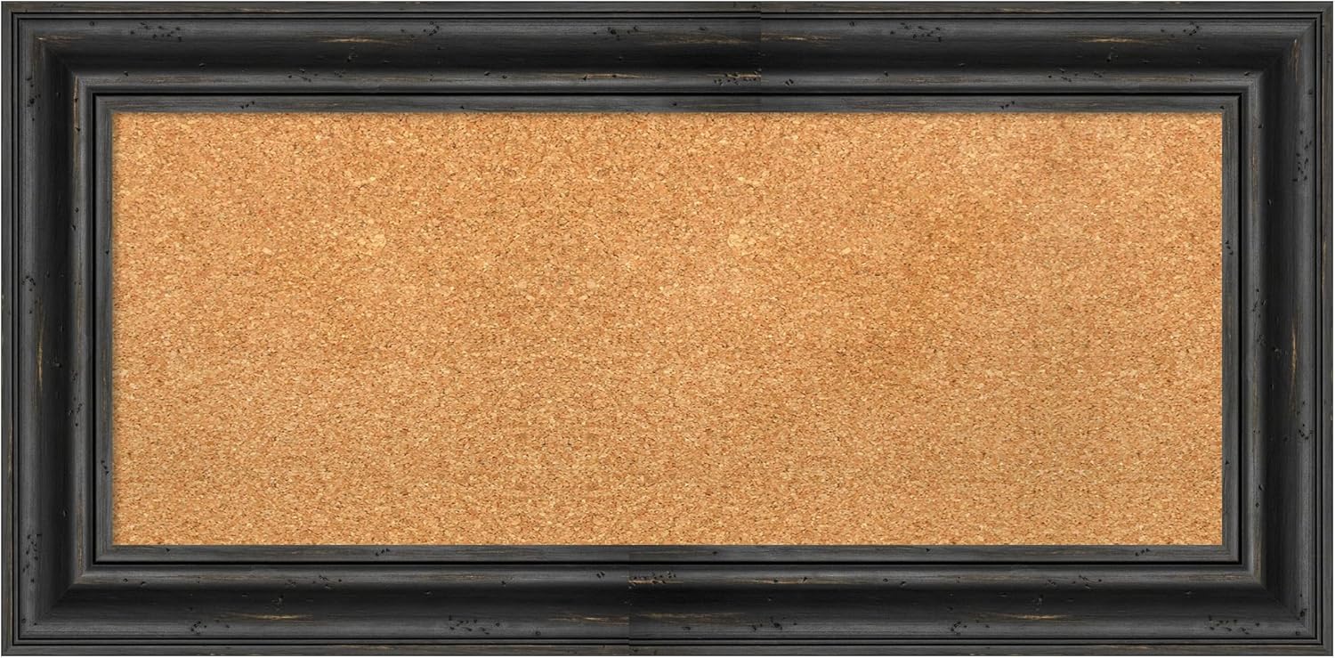 Amanti Art Natural Cork Board for Wall, 17x35 Vision Board with Black Wood Frame, Medium Corkboard Office Decor for Home Organization, Country Rustic Corkboard Pinboard to Display Items for Home