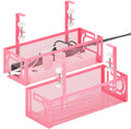 Under Desk Cable Management Tray, 15.7'' No Drill Steel Desk Cable Organizers, Wire Management Tray Cable Management Rack (2 Packs-Pink)