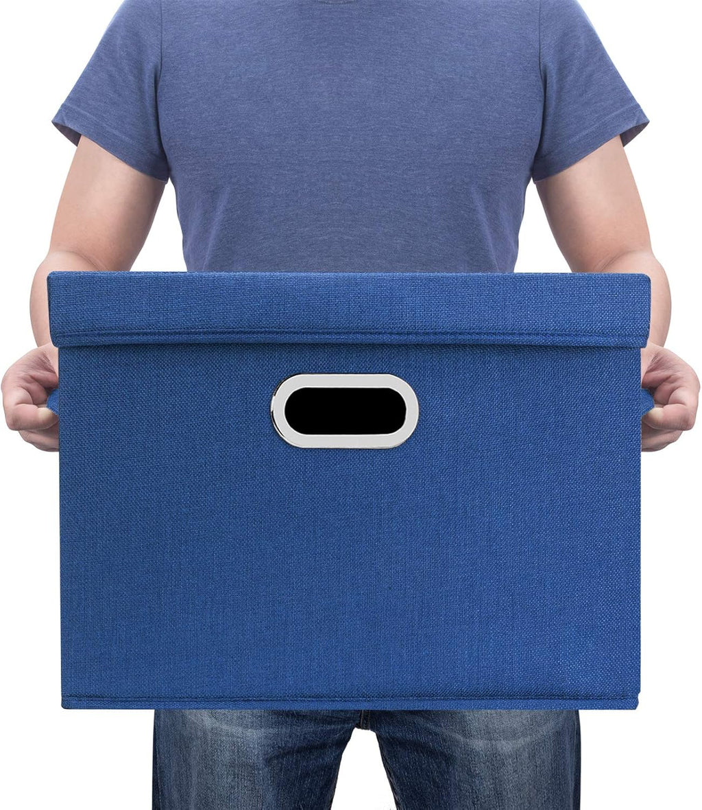 TYEERS Large Storage Bins with Lids, Collapsible, Washable, Fabric Storage Boxes for Organizing, 17.3x11.8x11.4 inches, 3 Pack, Classic Blue
