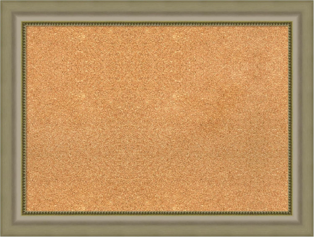 Amanti Art Natural Cork Board for Wall, 25x33 Vision Board with Silver Wood Frame, Medium Corkboard Office Decor for Home Organization, Traditional Corkboard Pinboard to display items for home