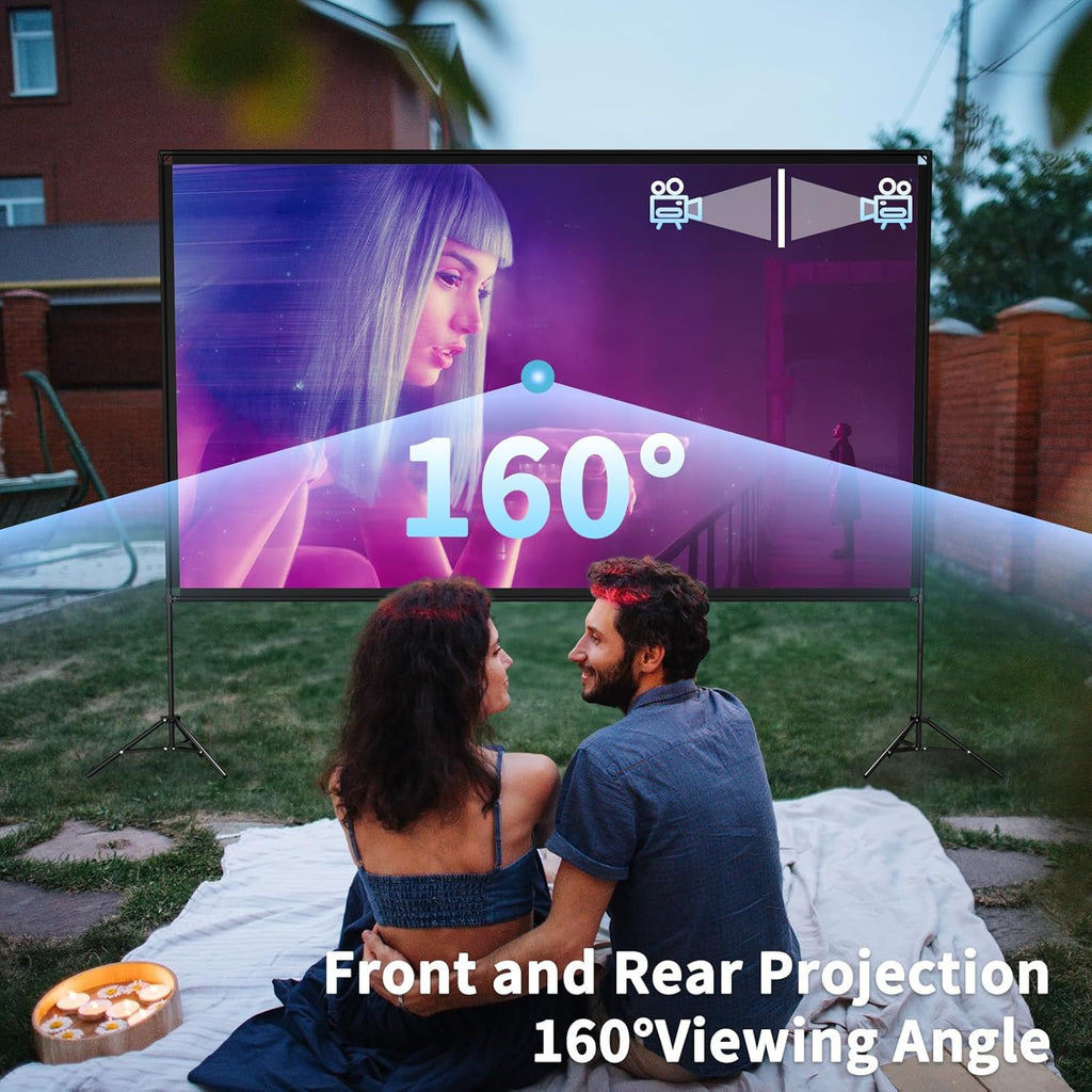 Projector Screen with Stand 100 Inch, 16:9 4K HD Portable Projector Screen Indoor Outdoor, Foldable Wrinkle-Free Movie Screen 160° Front Rear Projection Screen with Carry Bag for Home Movie