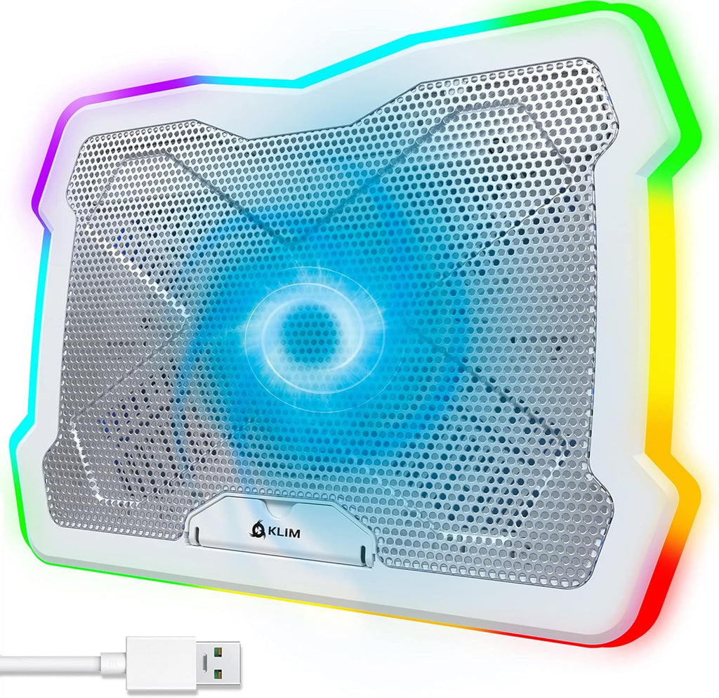 KLIM Ultimate + RGB Laptop Cooling Pad with LED Rim + New + Gaming Laptop Cooler + USB Powered Fan + Very Stable and Silent Laptop Stand + Compatible up to 17" + PC Mac PS5 PS4 Xbox One - White