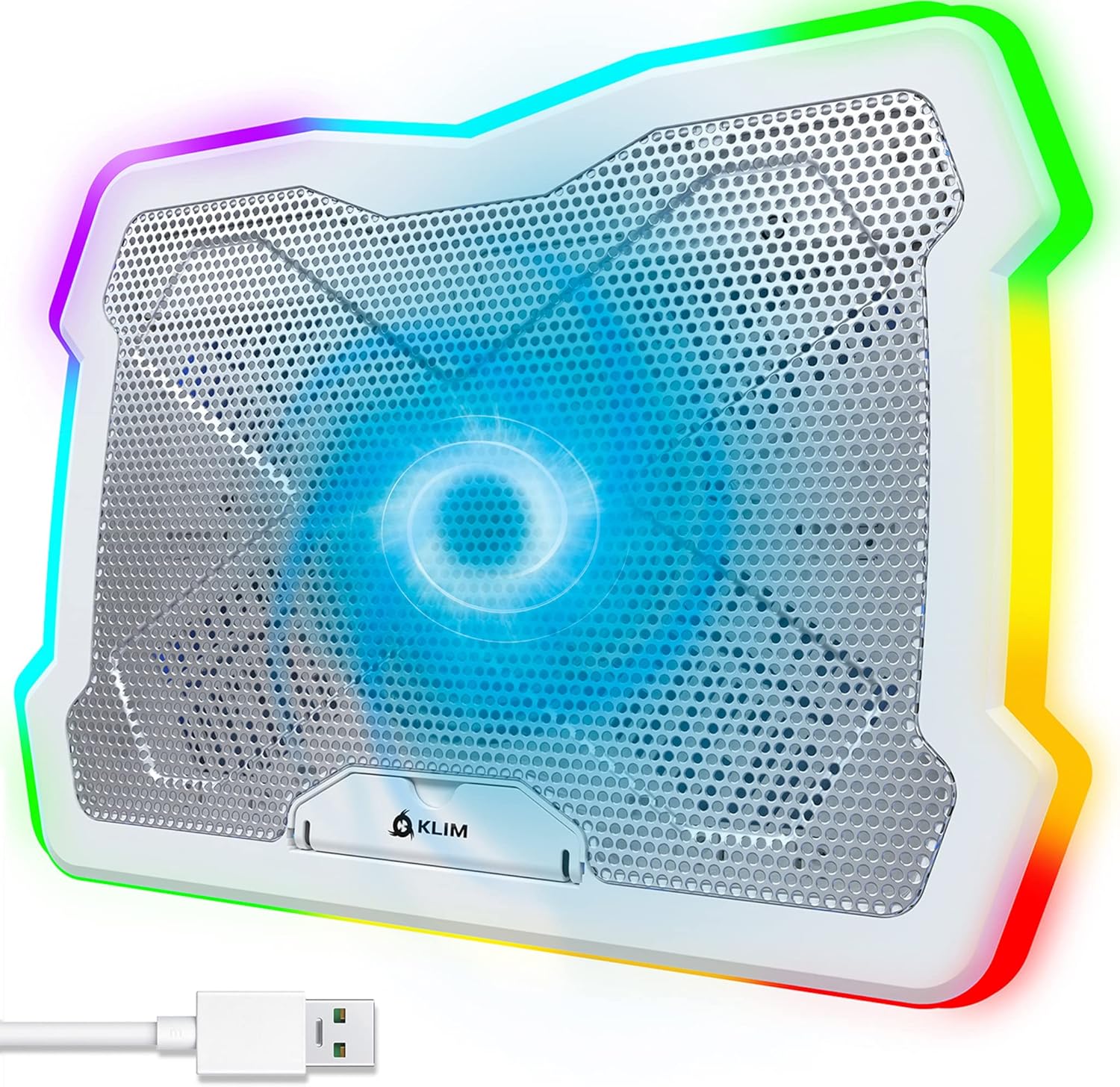 KLIM Ultimate + RGB Laptop Cooling Pad with LED Rim + New + Gaming Laptop Cooler + USB Powered Fan + Very Stable and Silent Laptop Stand + Compatible up to 17" + PC Mac PS5 PS4 Xbox One - White