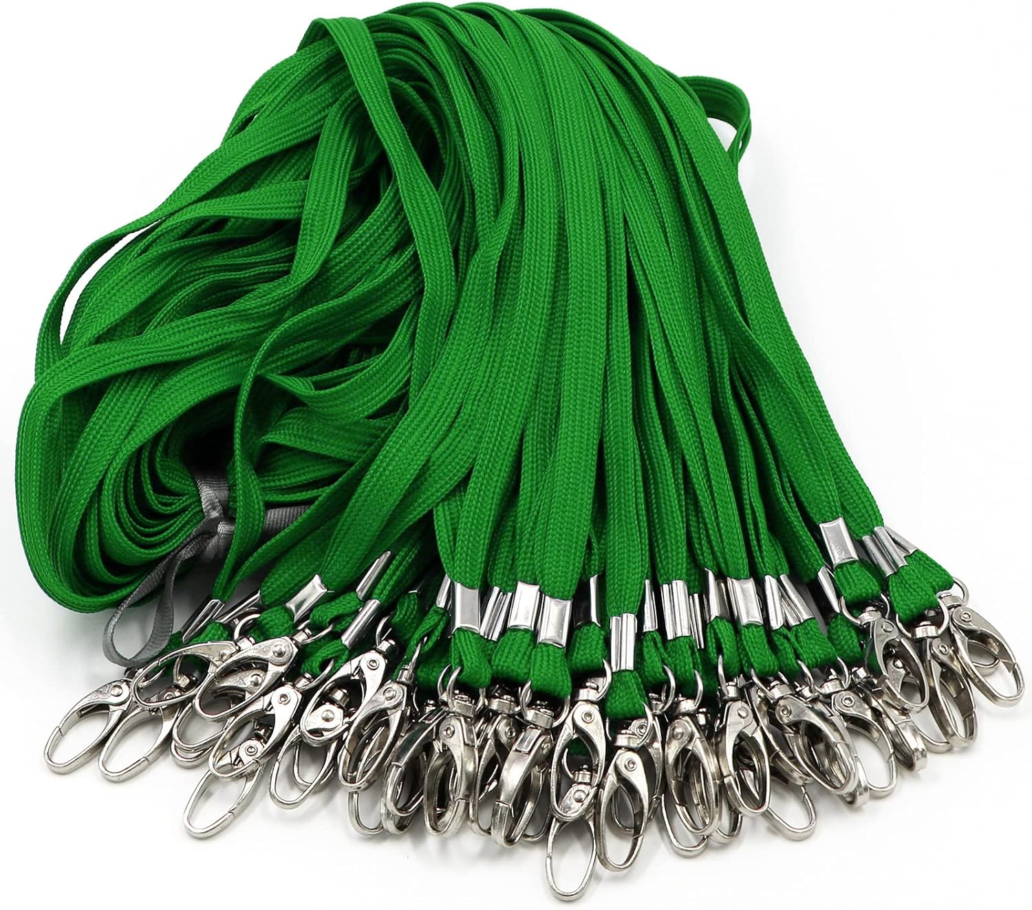 100 Pack Lanyards Bulk Lanyard for Office Id Badges Flat Lanyard with Badge Clip Swivel Hook (100 Pack, Green)
