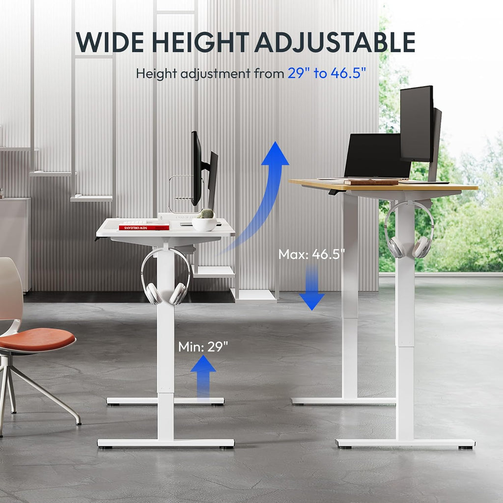 FLEXISPOT Standing Desk Electric Height Adjustable Desk with 48 x 24 Inch Splice Board, Home Office Computer Workstation, White Top + White Frame