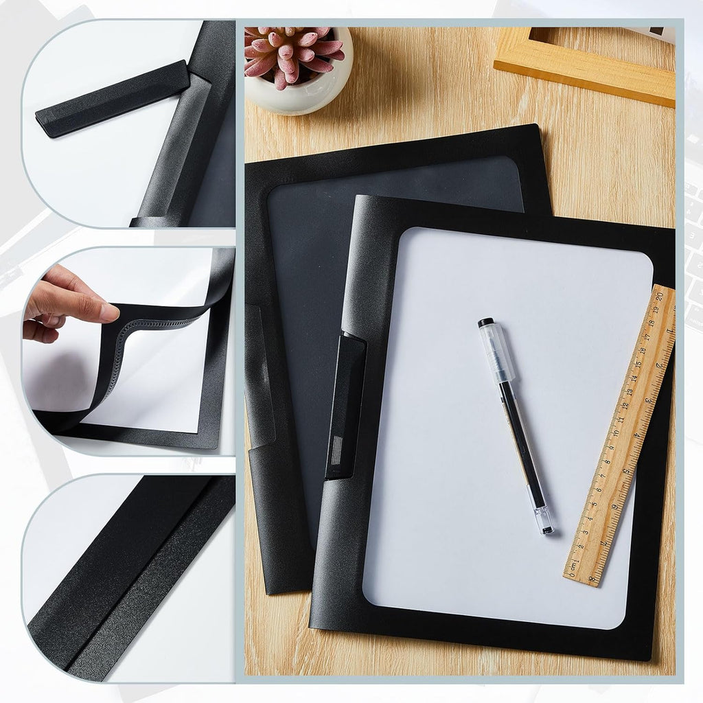 Yeaqee 25 Pcs Clear Report Covers with Clip Sliding Bar Locking Report Folder Cover Plastic Presentation Folders Binder Portfolio for Letter Size Document Paper Resume, Black 9 x 11.4 Inch