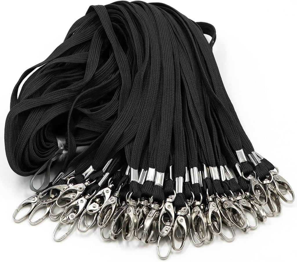 100 Pack Lanyards Bulk Black Lanyard for Office Id Badges Flat Lanyard with Badge Clip Swivel Hook (100 Pack, Black)