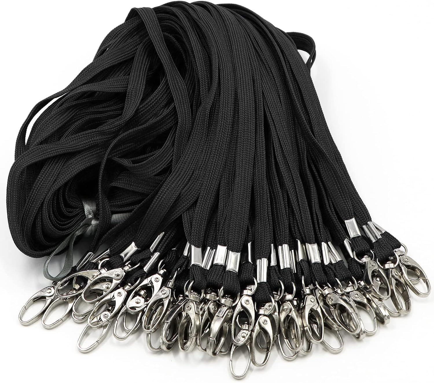 100 Pack Lanyards Bulk Black Lanyard for Office Id Badges Flat Lanyard with Badge Clip Swivel Hook (100 Pack, Black)