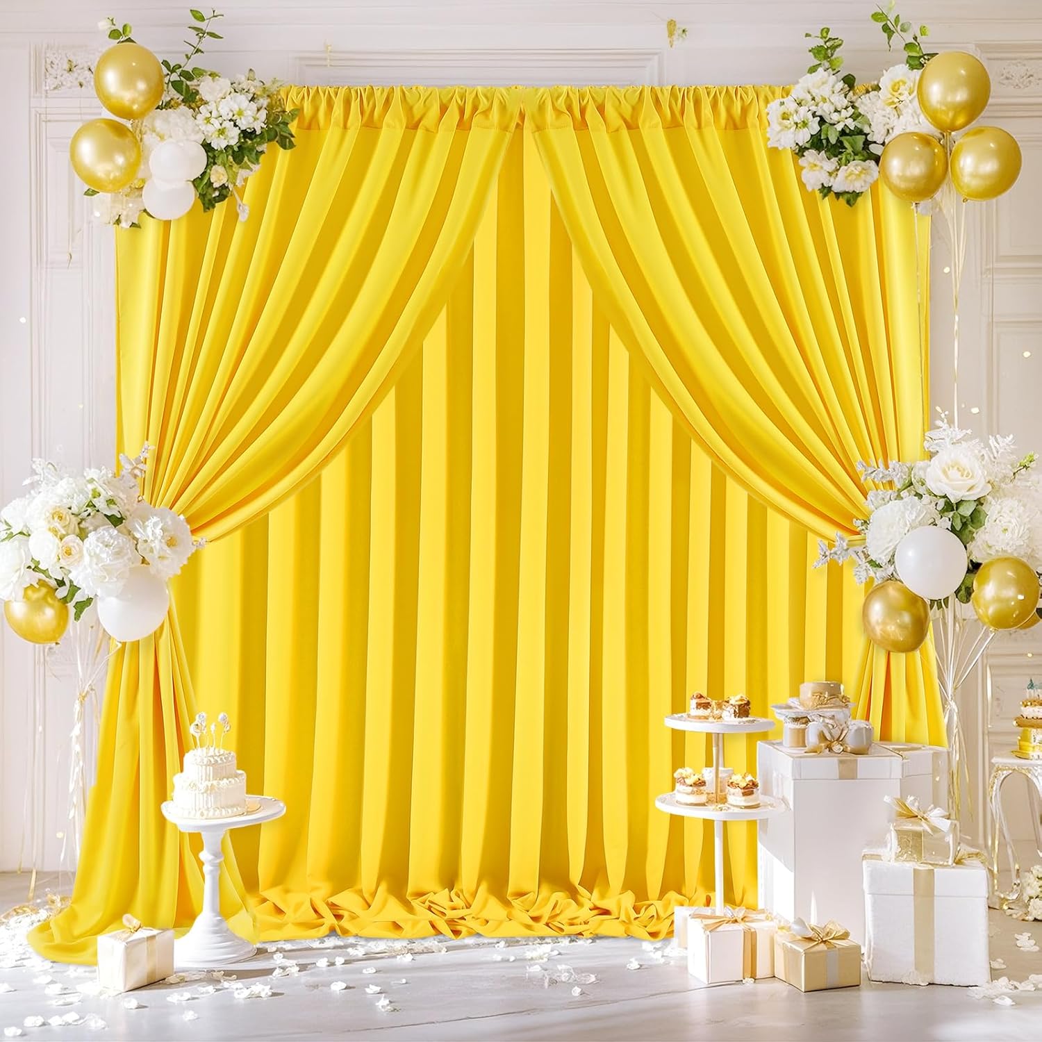 Yellow Backdrop Curtains Drapes 6 Panels 5ft x 10ft Polyester Photo Backdrop for Birthday Party Stage Window Decorations