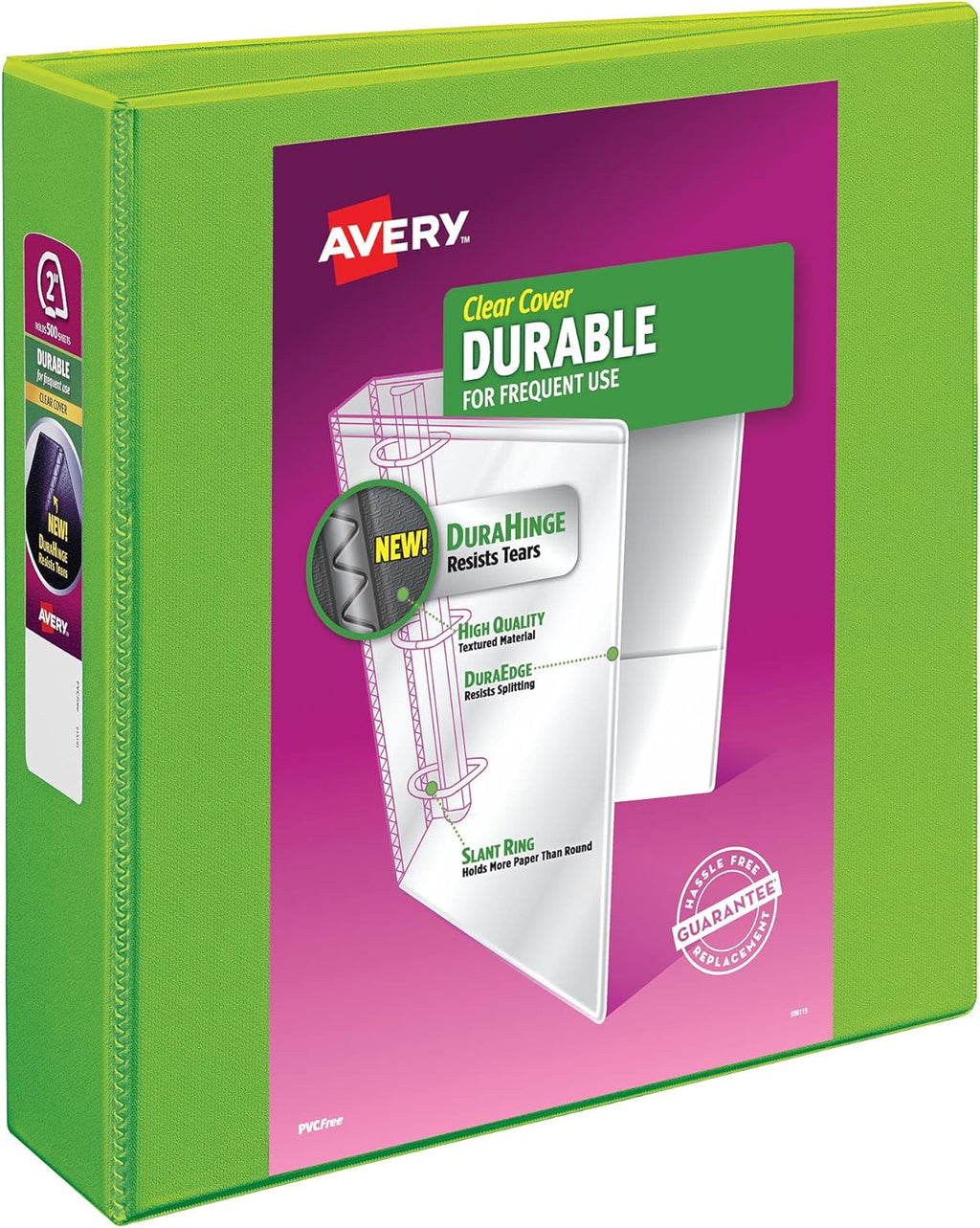 Avery Durable View 3 Ring Binder, 2 Inch Slant Rings, 6 Green Binders (17838)